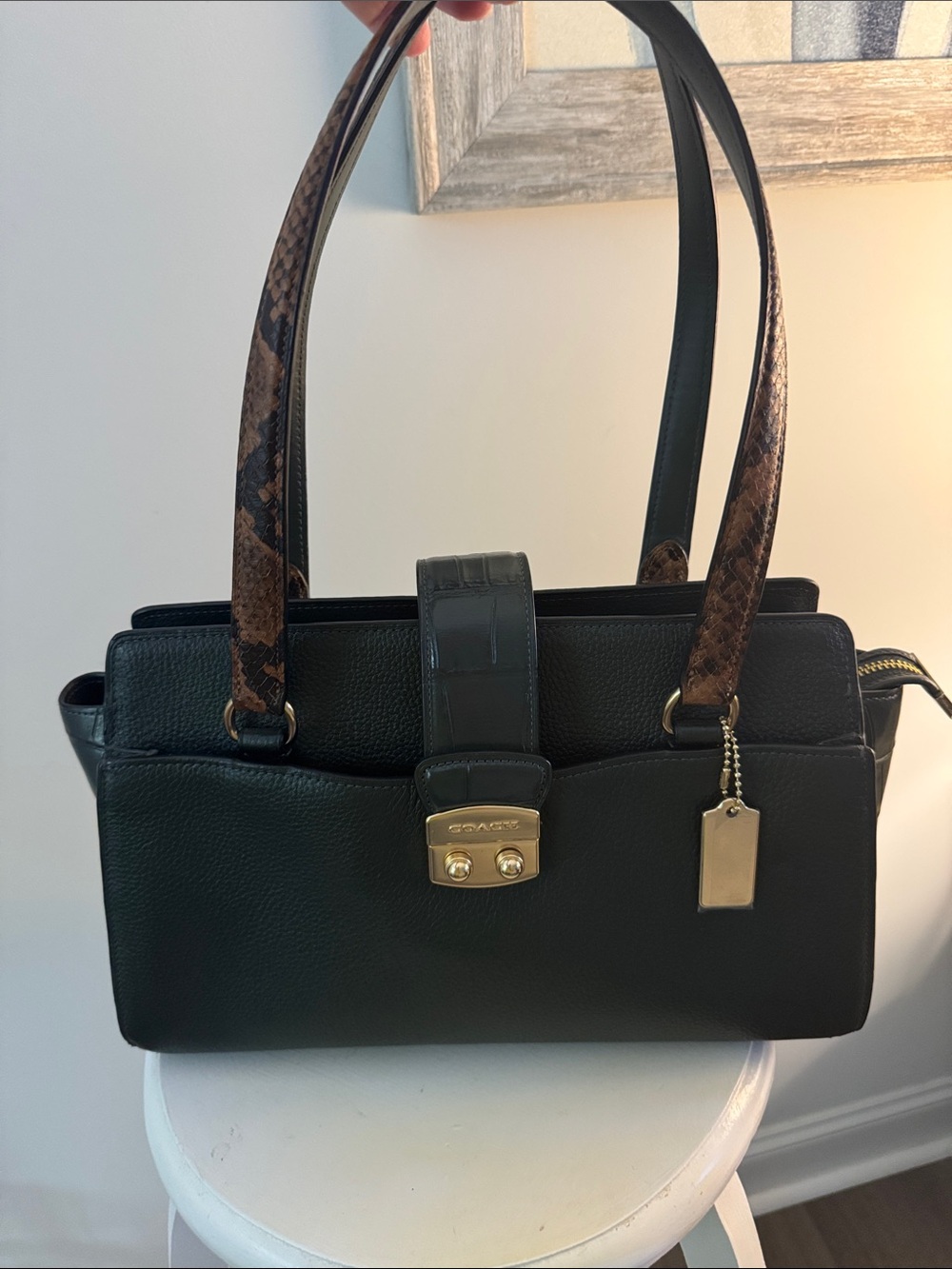 Coach Avary carryall features distinctive snake-embossed leather straps. NWOT.